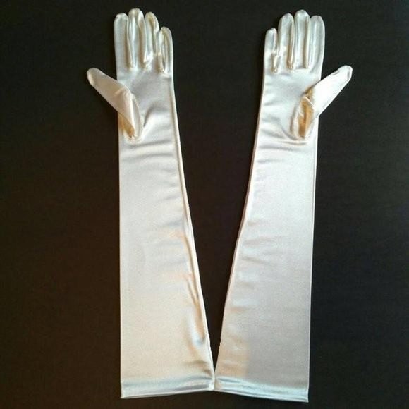Long white satin gloves - Picture 1 of 4